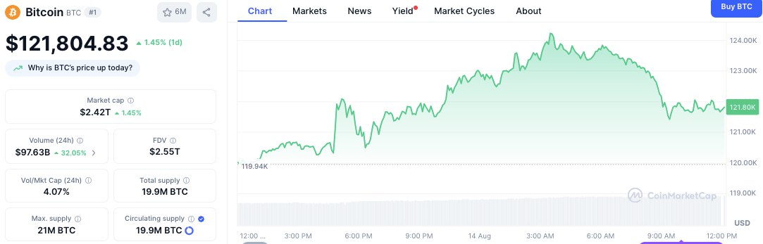 Bitcoin Records New ATH as Analysts Target $120K–$121K for Short-Term Buys 3 BTC/USD Price Chart