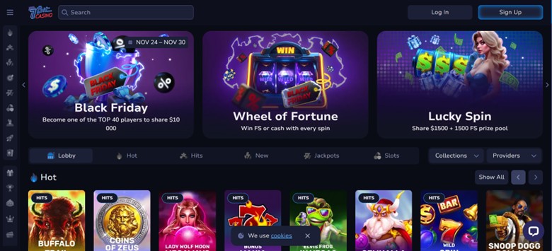 7Bit Casino interface showing 5.25 BTC welcome bonus and instant VIP access at best bitcoin casino australia platform