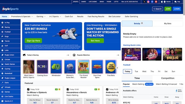 Boyle Sports homepage with horse racing markets and crypto payment options for best crypto casino australia enthusiasts