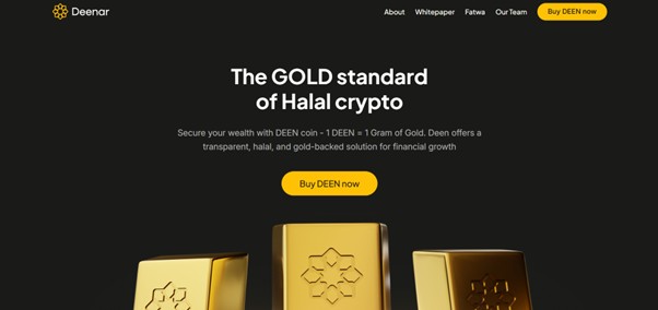 Deenar Gold halal stablecoin - each DEEN token backed by 1 gram physical gold with Fatwa certification