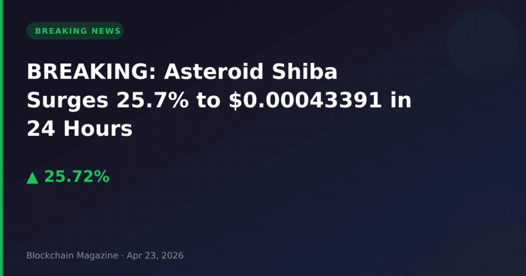 BREAKING: Asteroid Shiba Surges 25.7% to $0.00043391 in 24 Hours