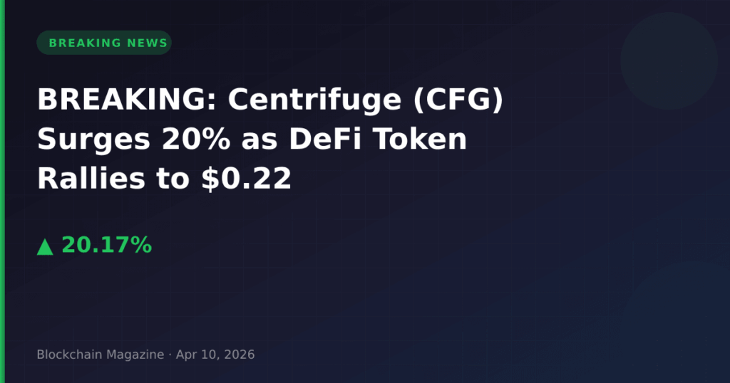 BREAKING: Centrifuge (CFG) Surges 20% as DeFi Token Rallies to $0.22