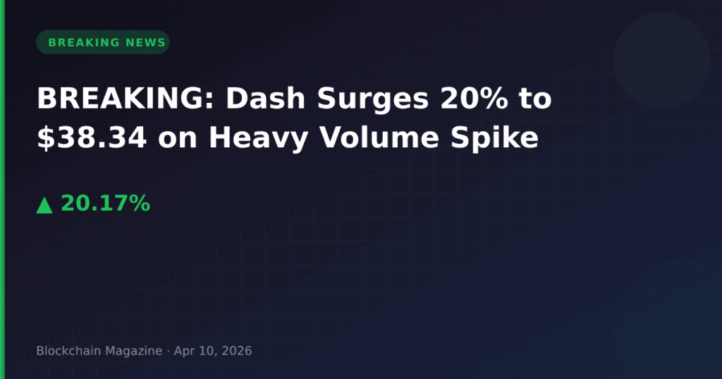 BREAKING: Dash Surges 20% to $38.34 on Heavy Volume Spike