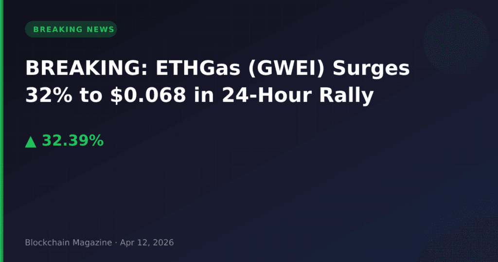 BREAKING: ETHGas (GWEI) Surges 32% to $0.068 in 24-Hour Rally