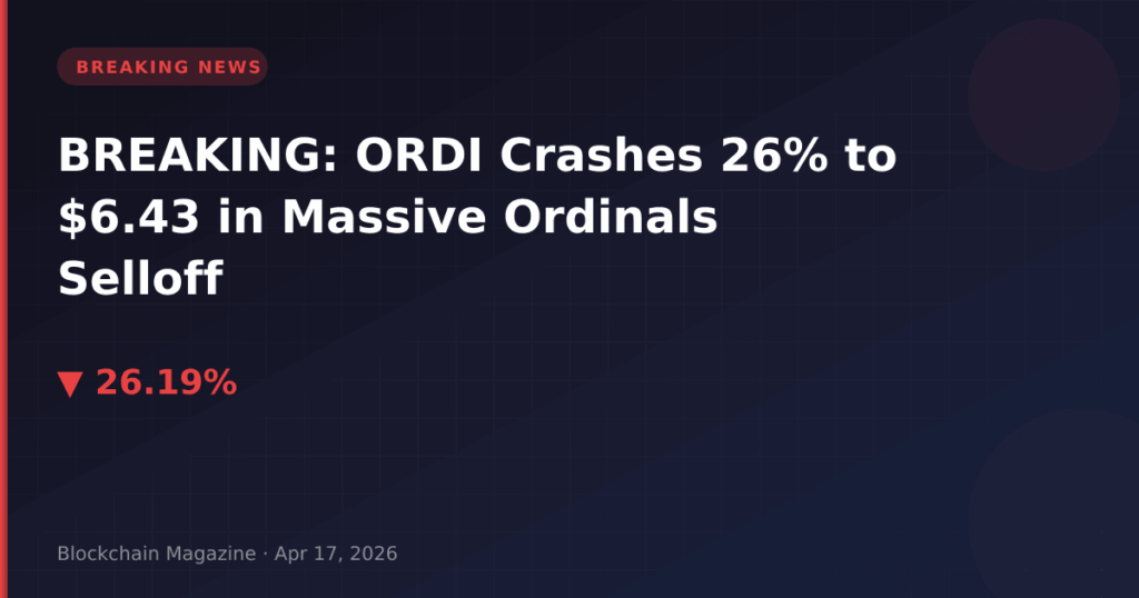 URGENT: ORDI se prăbușește cu 26% la 6,43 USD în urma masivei vânzări de Ordinals