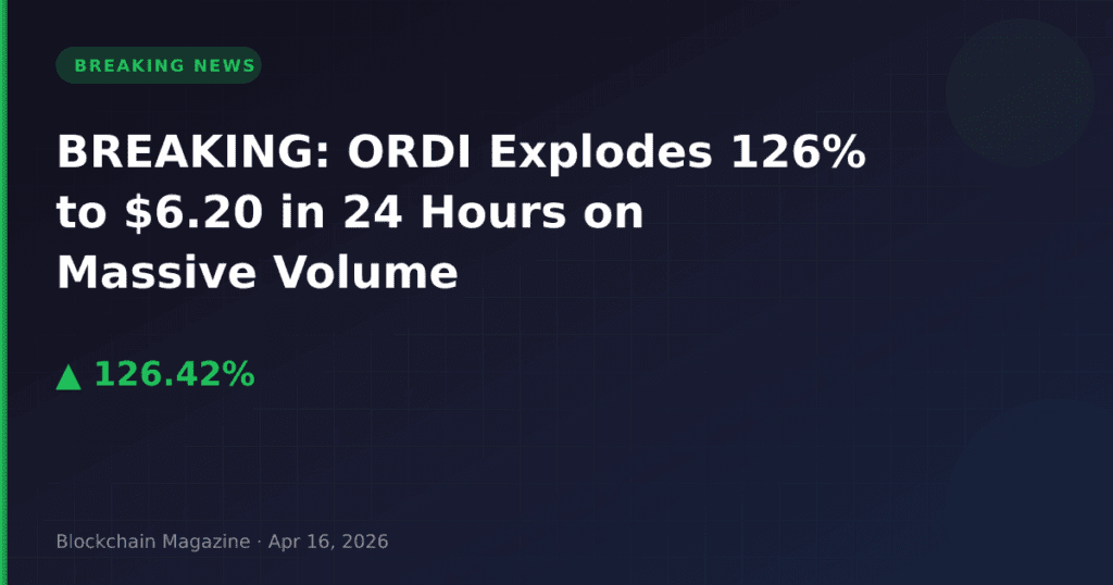 فوری: ORDI با افزایش ۱۲۶٪ به ۶.۲۰ دلار در ۲۴ ساعت با حجم معاملات عظیم میرسد