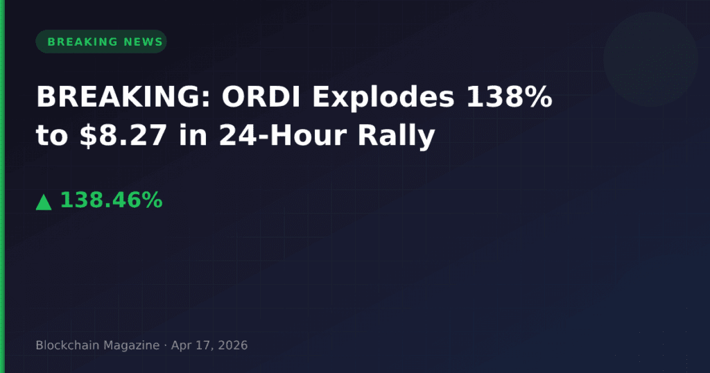 BREAKING: ORDI Explodes 138% to $8.27 in 24-Hour Rally