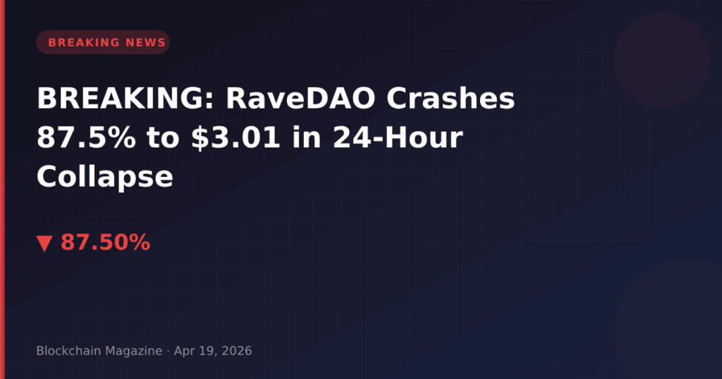 BREAKING: RaveDAO Crashes 87.5% to $3.01 in 24-Hour Collapse