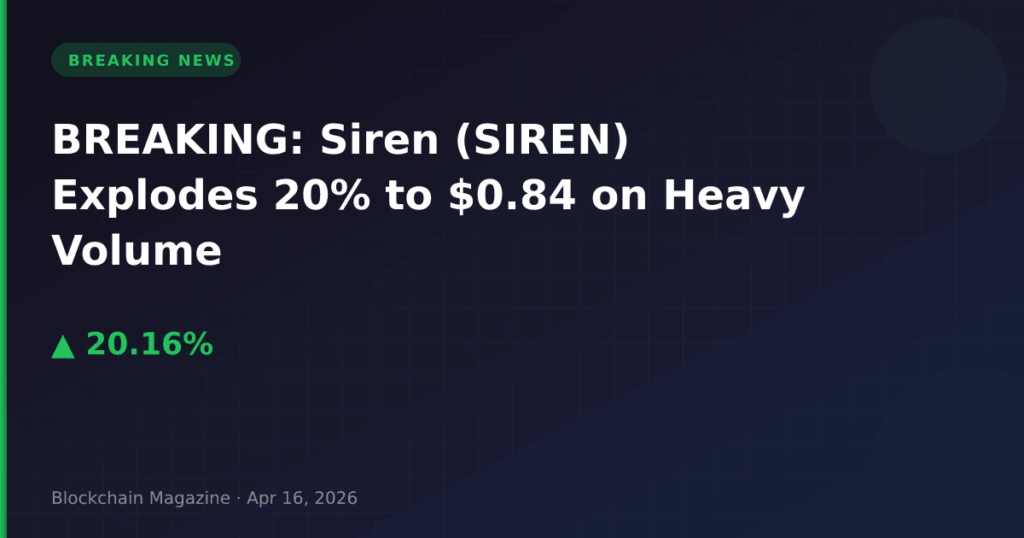 BREAKING: Siren (SIREN) Explodes 20% to $0.84 on Heavy Volume