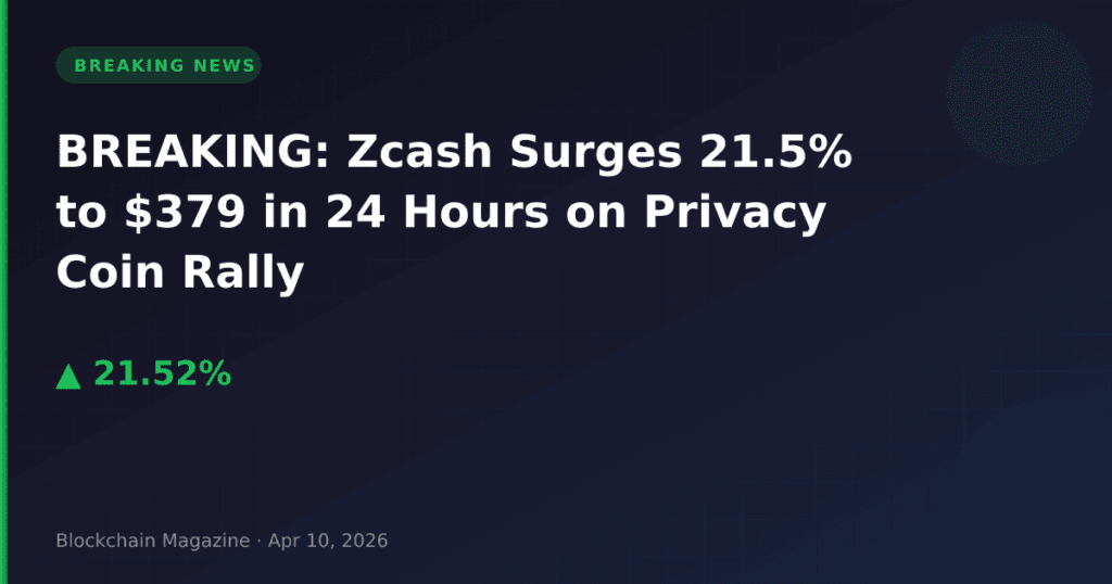 BREAKING: Zcash Surges 21.5% to $379 in 24 Hours on Privacy Coin Rally