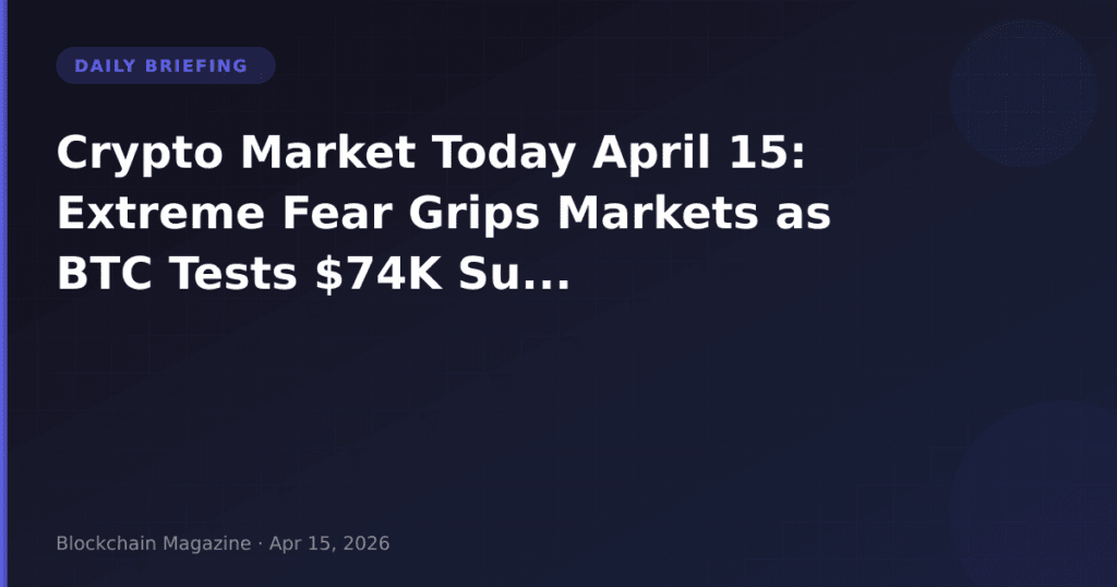 Crypto Market Today April 15: Extreme Fear Grips Markets as BTC Tests $74K Support