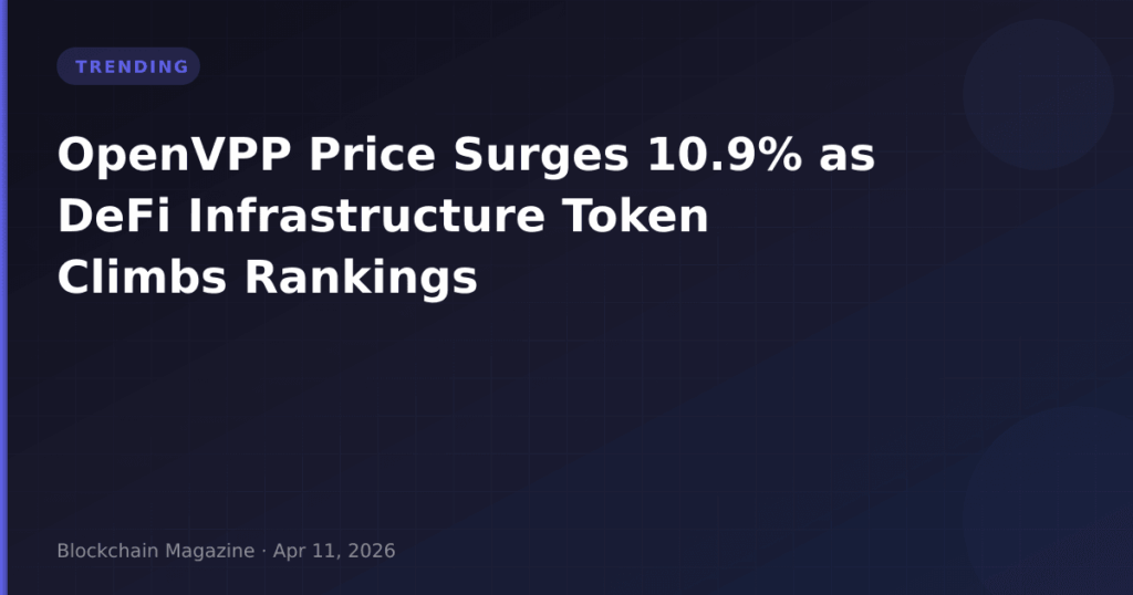 OpenVPP Price Surges 10.9% as DeFi Infrastructure Token Climbs Rankings