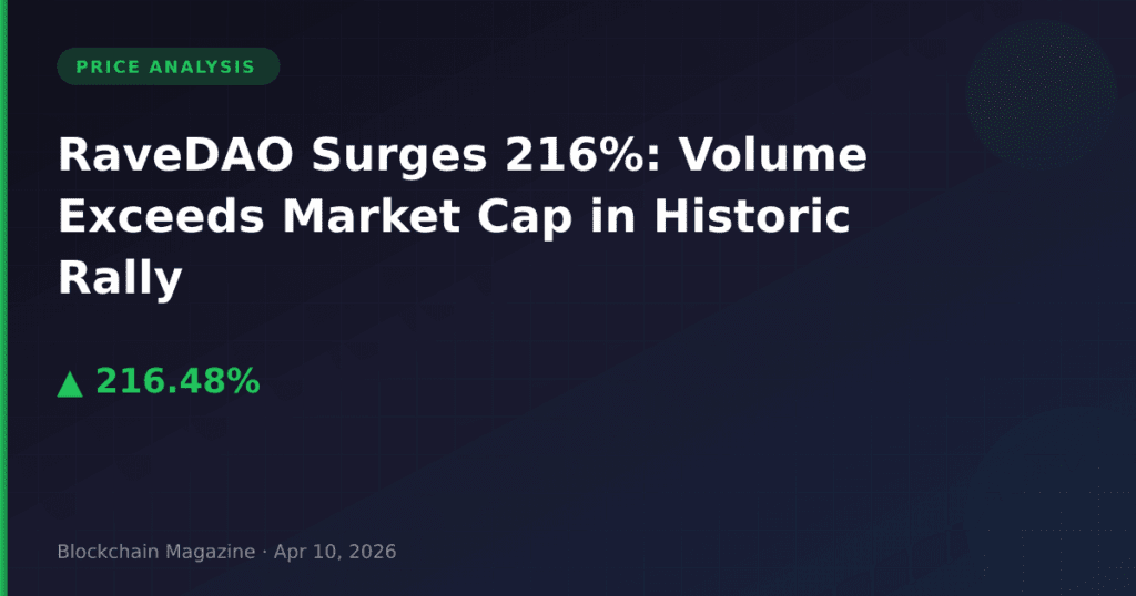 RaveDAO Surges 216%: Volume Exceeds Market Cap in Historic Rally