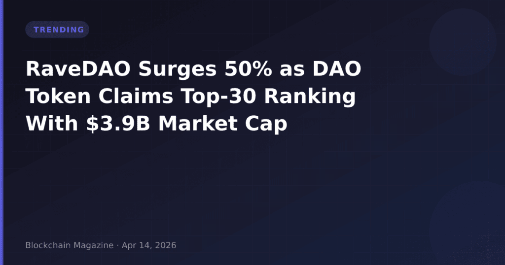 RaveDAO Surges 50% as DAO Token Claims Top-30 Ranking With $3.9B Market Cap