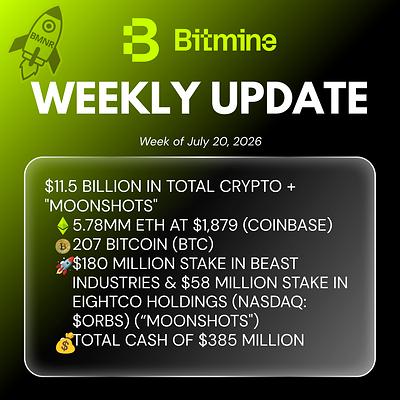 Bitmine Immersion Technologies (BMNR) Announces ETH Holdings Reach 5.78 Million Tokens, and Total Crypto and Total Cash Holdings of $11.5 Billion 3 Bitmine Weekly Update