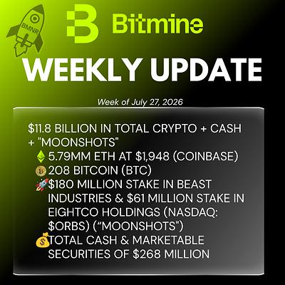 Bitmine Immersion Technologies (BMNR) Announces ETH Holdings Reach 5.79 Million Tokens, and Total Crypto and Total Cash Holdings of $11.8 Billion 3 Bitmine Weekly Update