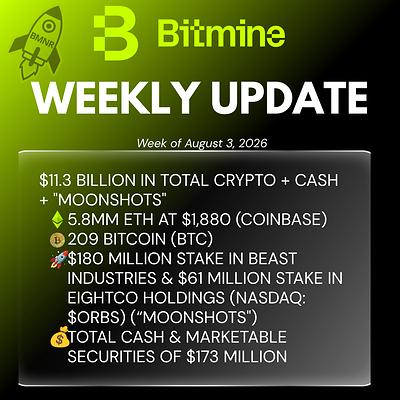 Bitmine Immersion Technologies (BMNR) Announces ETH Holdings Reach 5.8 Million Tokens, and Total Crypto and Total Cash Holdings of $11.3 Billion 3 Weekly update