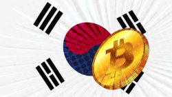 Gold Coin Bitcoin Btc Colored Flag South Korea Background Central Bank Republic Korea Adopts Laws Mining Digital Assets 337410 2346